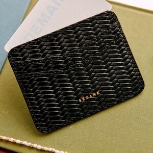 Sézane Woven Card Holder Jean Cardholder Braided French Small Wallet Black